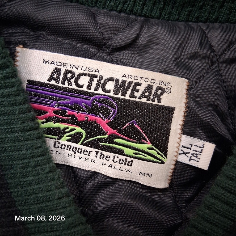 Vintage Arctic Cat Bounty Hunter Wool Leather Varsity Style Jacket SZ XLT Green - Picture 7 of 12